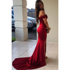 Off The Shoulder Burgundy Fitted Prom Gowns Sexy Split Evening Dresses Long