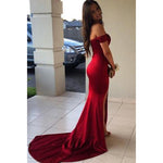Off The Shoulder Burgundy Fitted Prom Gowns Sexy Split Evening Dresses Long