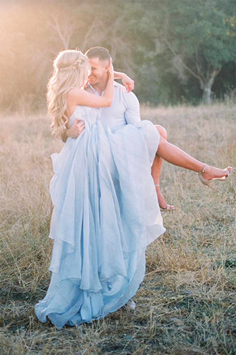 Flowing Chiffon Blue V Neck Long Split Prom Dresses Formal Evening Gown ,Bohemian Wedding Dress PL214