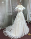 Amazing boho chic wedding dress Off the Shoulder Lace Bridal Gown ivory/Nude WD10811
