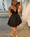 Amazing Sequins Short Sexy Black Prom Dress with Straps SP10929