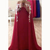 red Arabic Appliqued Lace Long Evening Dresses 2018 Formal Prom Gown With Cape vestido longo de festa