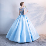Sky Blue Cap Sleeves Beading and Floral Ball Gown Prom Dress,Sweet 16 Dress,Engagement Gown PL1005