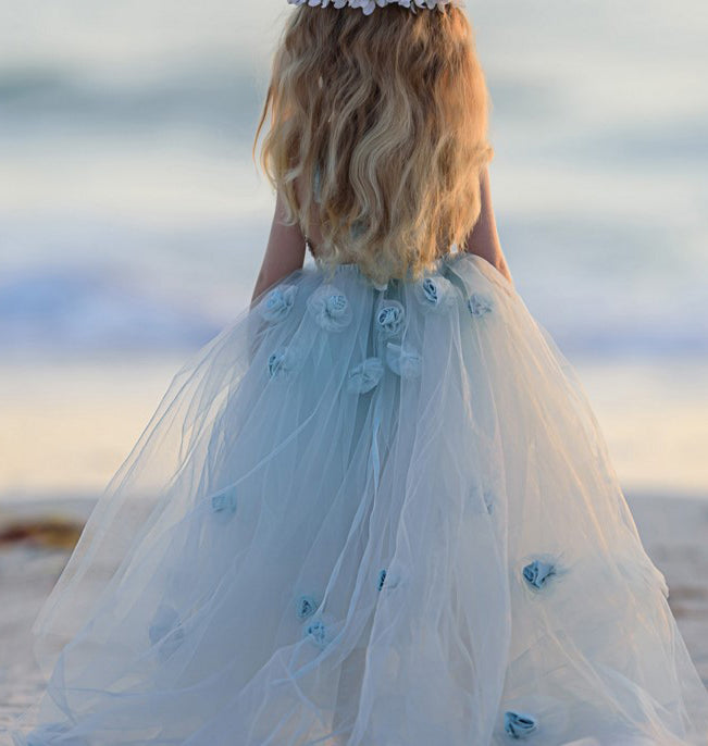 Lovely Blue Flower Girl Dress Kids Party Dress, Little Girls Birthday Siaoryne Lovely Blue Flower Girl Dress Kids Party Dress, Little Girls Birthday Siaoryne