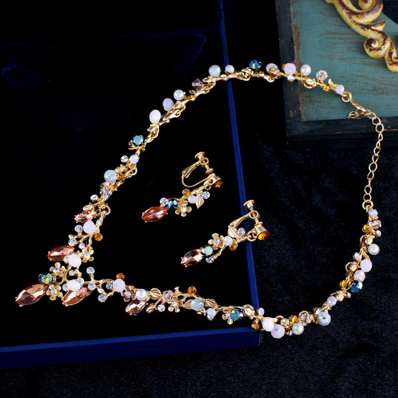 necklace earrings set  jewelry set bridal wedding crystal flower style women party jewelry accessories