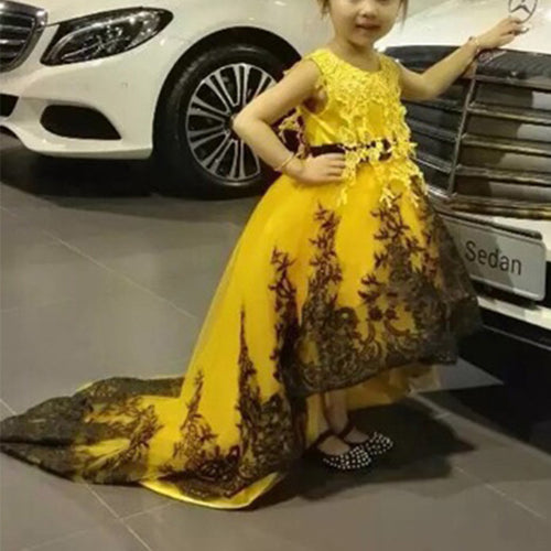 LP1332 Yellow and Black Flower Girl Dress Child Pageant Dress Lace little Girl Birthday party Gown