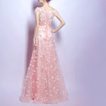 Gorgeous Coral Pink Short Sleeves Girl Prom Dresses Long with Lace Flowers 2020 Evening Party Gown LP6610