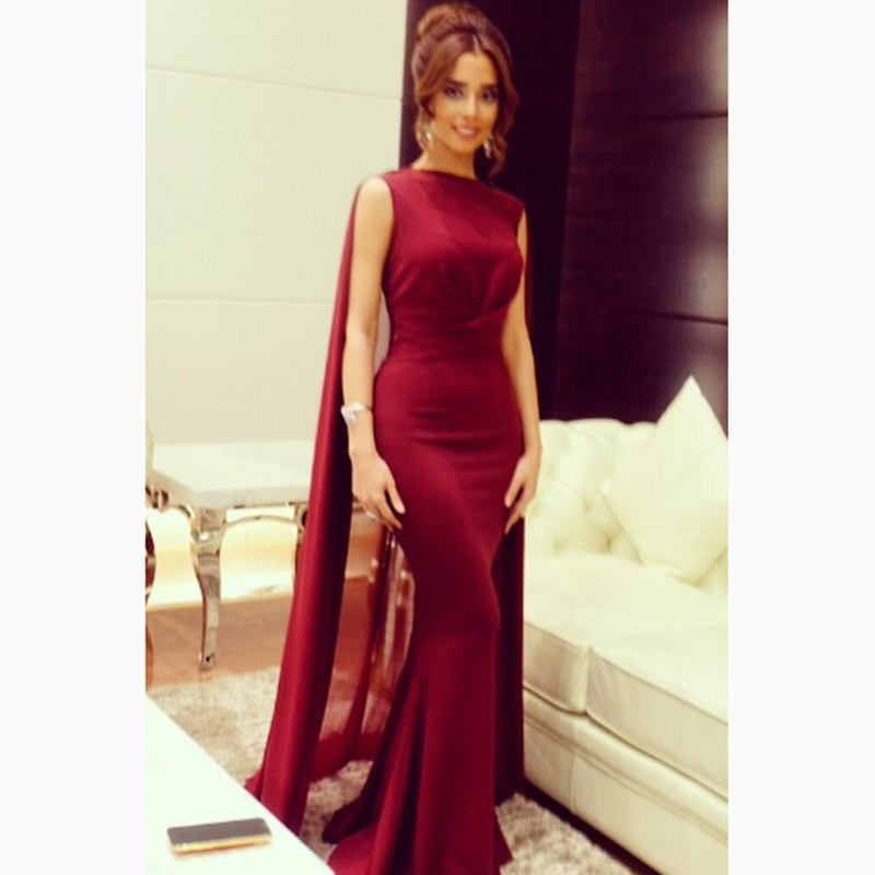 Women Burgundy/Red Long Evening Dress with Cape Arabic Formal Gown Mer Siaoryne Women Burgundy/Red Long Evening Dress with Cape Arabic Formal Gown Mer Siaoryne