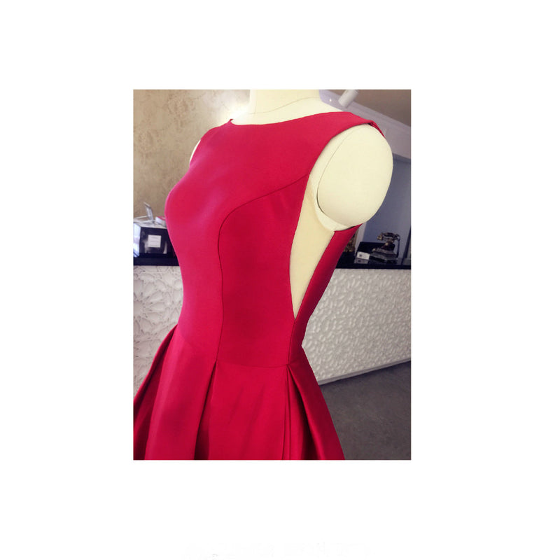 Fashion Red Boat Neck A Line Satin Prom Dresses Long Evening Formal Wear 2020 Vestido De Festa