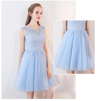 Scoop Neck Light Blue Short Prom Dresses Lace Girls Junior Graduation Dress for 8th Grade