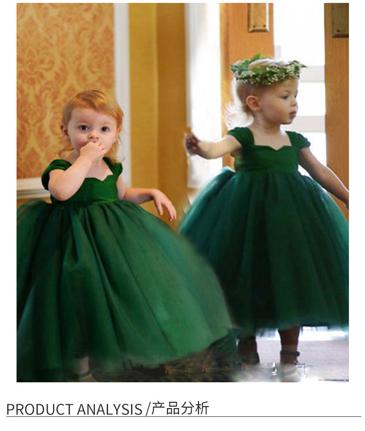 Princess Dark green Ball Gown Baby Flower Girl Dress ,Kids Party Dress with Straps ,Pageant Formal Gown for Little Girl PL01030