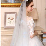 Luxury Ombre Wedding Dress White/Blue Short Sleeves Lace Bridal Gown WD714