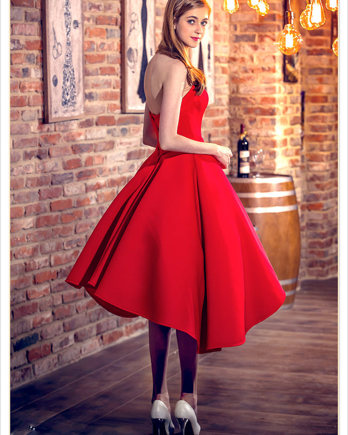 Red Sweetheart Satin Homecoming Dress, Short Prom Dress With Lace-Up Back OM362
