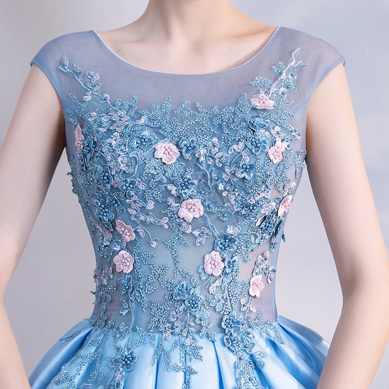 Sky Blue Cap Sleeves Beading and Floral Ball Gown Prom Dress,Sweet 16 Siaoryne Sky Blue Cap Sleeves Beading and Floral Ball Gown Prom Dress,Sweet 16 Siaoryne