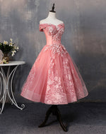 Off the Shoulder Lace Pink Short Prom Ball Gown Wedding Party Dress Dresses SP1171