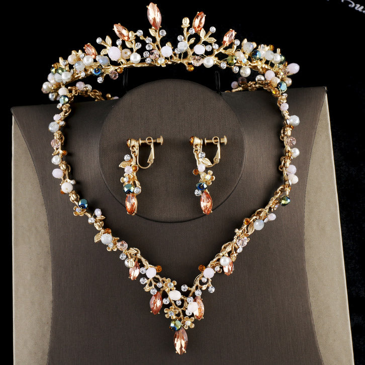 Conjunto de collar y pendientes, conjunto de joyas para novia, boda, estilo de flores de cristal, accesorios de joyería para fiesta para mujer 