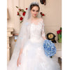 Luxury Ombre Wedding Dress White/Blue Short Sleeves Lace Bridal Gown WD714
