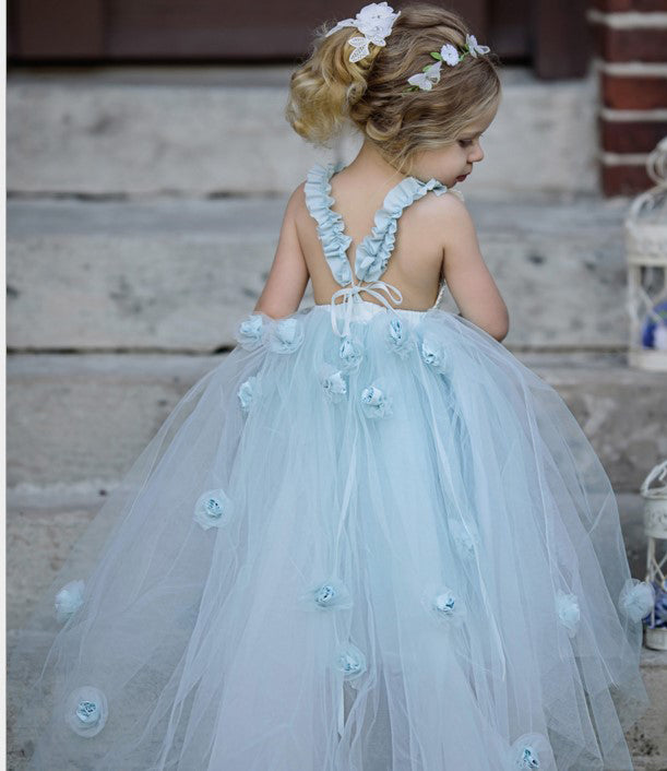 Lovely Blue Flower Girl Dress Kids Party Dress, Little Girls Birthday Dress ,Wedding Dress for Girls FG1015