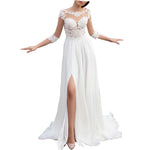 2021 3/4 Sleeves Beach Wedding Dress  Summer Boho Lace Bridal Gown Sexy Slit Leg