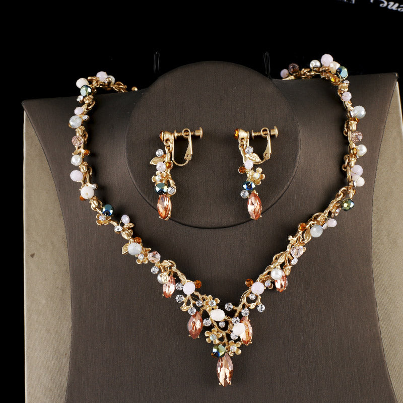 necklace earrings set  jewelry set bridal wedding crystal flower style women party jewelry accessories