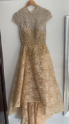 Top Fully Beading High Neck Hi-Lo Evening Dresses ,Women Formal Gowns Gold Color PL302