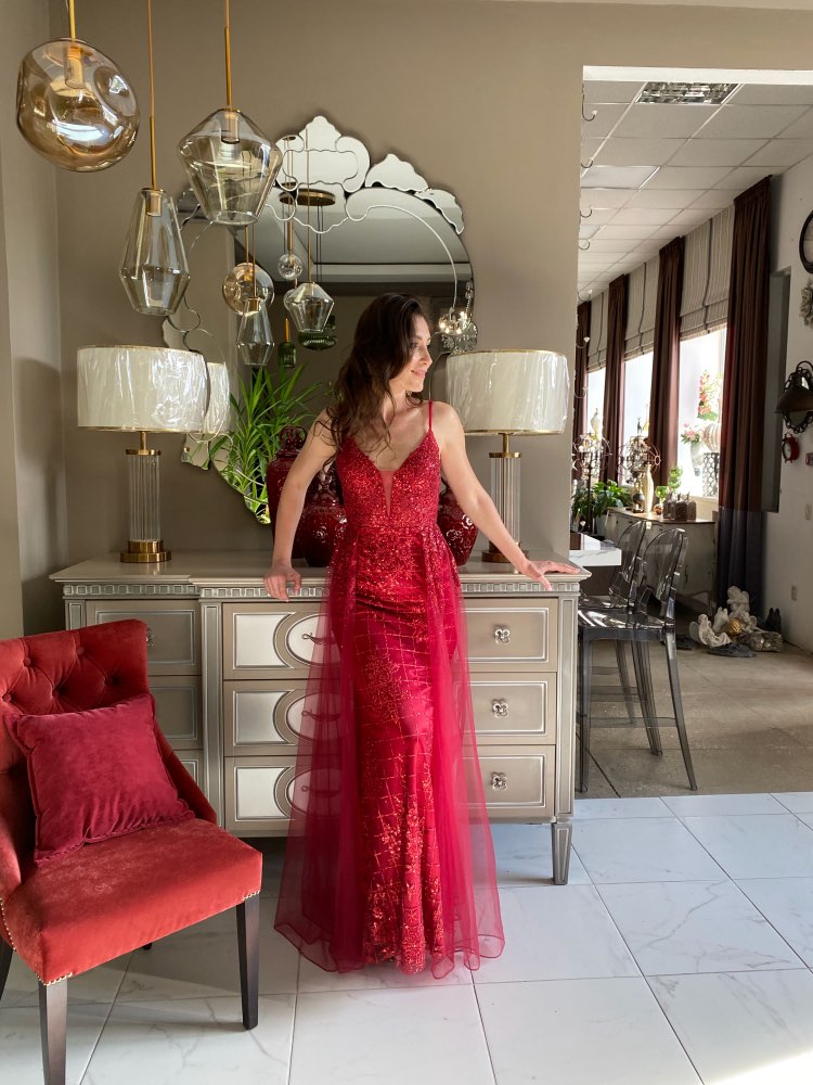 Sequin Long Red Prom Dress ,Sexy Wedding Party Dresses with Straps Ballkleid PL0725