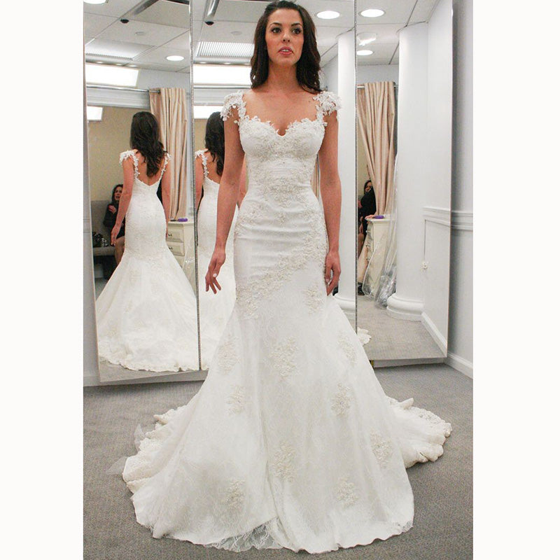 WD2143 Classic Sexy Cap Sleeves Lace Wedding Dress 2018 mermaid Bridal Dress Robe Mariee