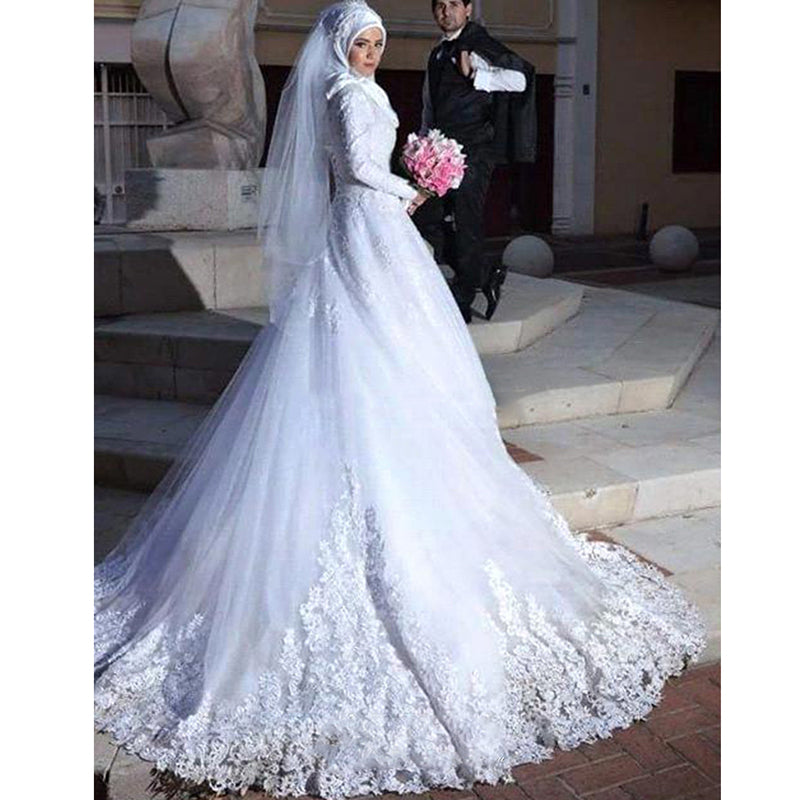 Vestido de novia árabe de encaje vintage Mangas largas Vestidos de novia de Dubai robe de mariée 2018 