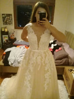 WD627 Vintage Wedding Dress Lace Appliqued,Scoop Neck Champagne Bridal Gown