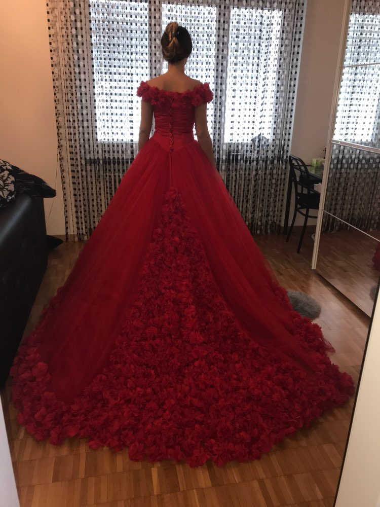 Red Ball Gown Quinceanera Dress Girls Sweet 16 Debutante Gown Flower Wedding Dress LP0508