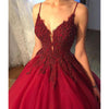 Classy Beaded  Burgundy Prom Dress Ball Gown Spaghetti Women Wedding Reception Gown WD0509