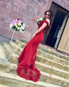 Fabulous  Red Wine Long Evening Dresses Lace Mermaid Formal Gown Vestido De Festa