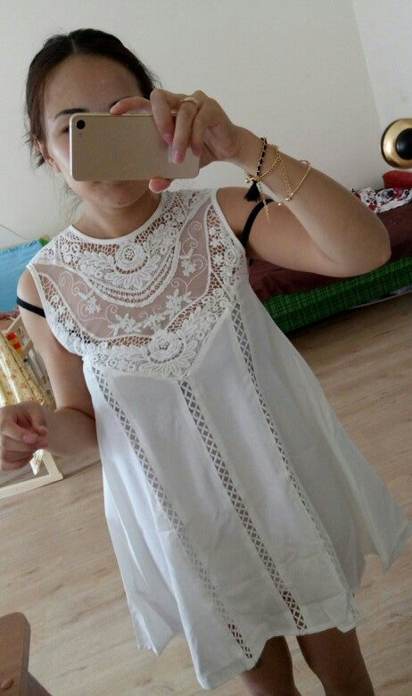 Classy White Sundress Casual Summer/Spring/Autumn Beach Wear Lace Dresses Sleeveless 2020 Vestido
