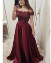 Navy /Green/Red Elegant Off Shoulder Prom Dresses Long Lace Appliqued PL2577