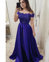 Navy /Green/Red Elegant Off Shoulder Prom Dresses Long Lace Appliqued PL2577
