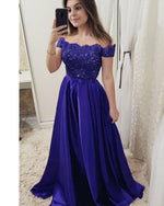 Navy /Green/Red Elegant Off Shoulder Prom Dresses Long Lace Appliqued PL2577