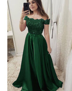 Navy /Green/Red Elegant Off Shoulder Prom Dresses Long Lace Appliqued PL2577