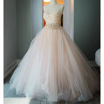 Blush Pink Sweetheart Ball Gown Princess Wedding Dresses with Beading Belt