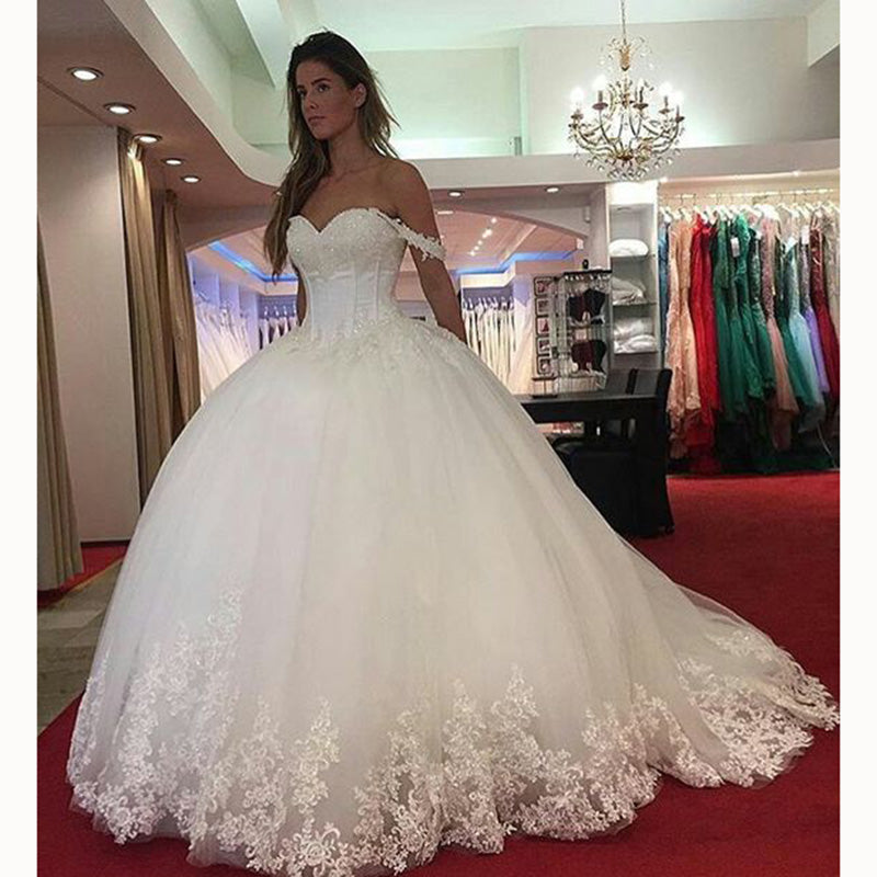 Romantic Lace Ball Gown Bridal Dresses Custom Made off the Shoulder Princess 2018 Wedding Gown Robe De Mariee WD5543