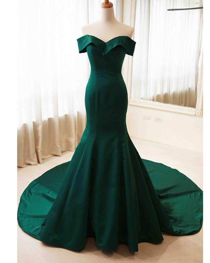 Dark Green Fishtail Evening Gown Long Prom Graduation Dresses