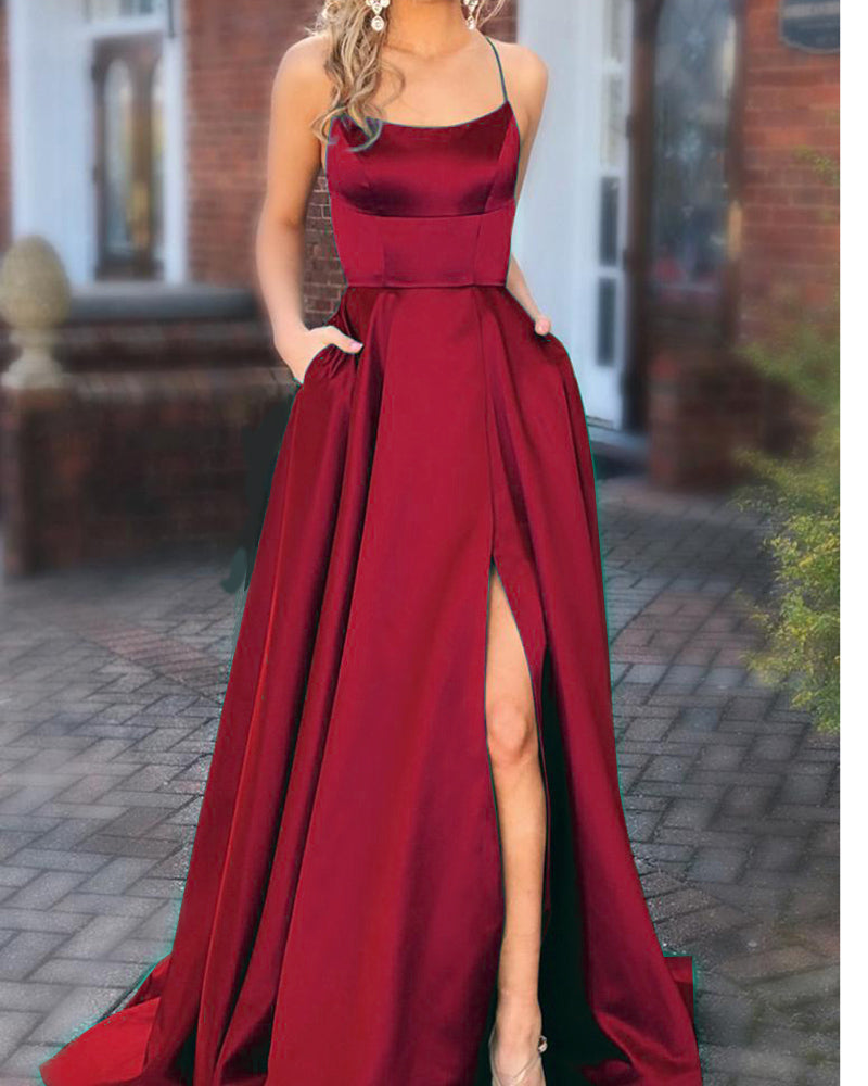 Licou vin rouge robes De bal longue avec poche longue robe De Festido Longo 2022