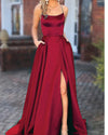 Halter Wine Red Prom Dresses Long with Pocket long Vestido De Festido Longo 2022