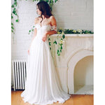 Off the Shoulder Lace and Chiffon Beach Bridal dress Boho White Wedding Dresses
