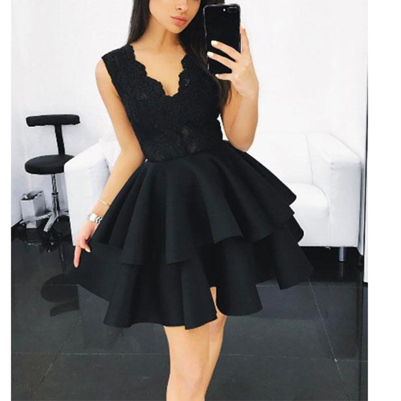 V neck Lace Lovely Short Girls Homecoming Dress 2018 Graduation Semi Formal Cocktail Party Dress SP347