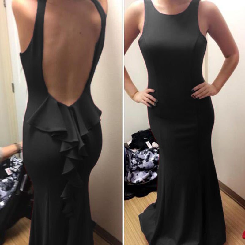 LP5556 Scoop Neck Spandex Jersey Burgundy Evening Dress Long Fitted Gown Women Sexy Formal Dresses 2018