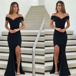 Elegant Black Evening Dress Women Long Party Prom Gown with Sexy Slit Leg LP0551