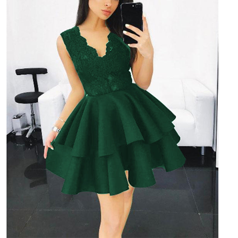 V neck Lace Lovely Short Girls Homecoming Dress 2018 Graduation Semi Formal Cocktail Party Dress SP347