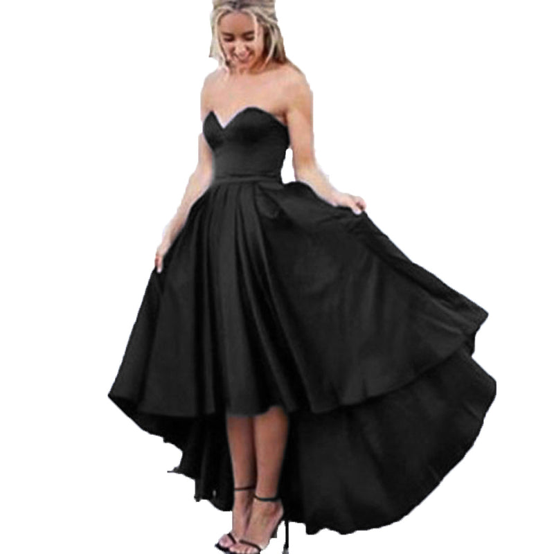 Sweetheart Navy Blue Front Short Long Back Satin Prom Dresses formal Gown party Dress