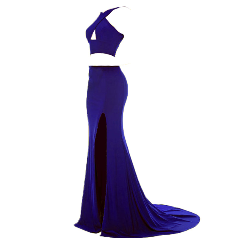 Jersey Crop Top Red Prom Dresses Sexy Halter Fitted Formal Gowns ,Evening Long Party Gown keyhole 2018 LP938
