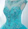 Siaoryne Glitter Sequin Crystal Turquoise Blue Cap Sleeves Ball Gown Prom Dress Sweet 15 Dress Quinceanera PL20111